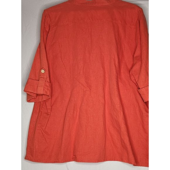 Tweeds Woman Orange  Linen tunic Blouse button front 3/4 sleeves  Size 2X - Picture 2 of 10